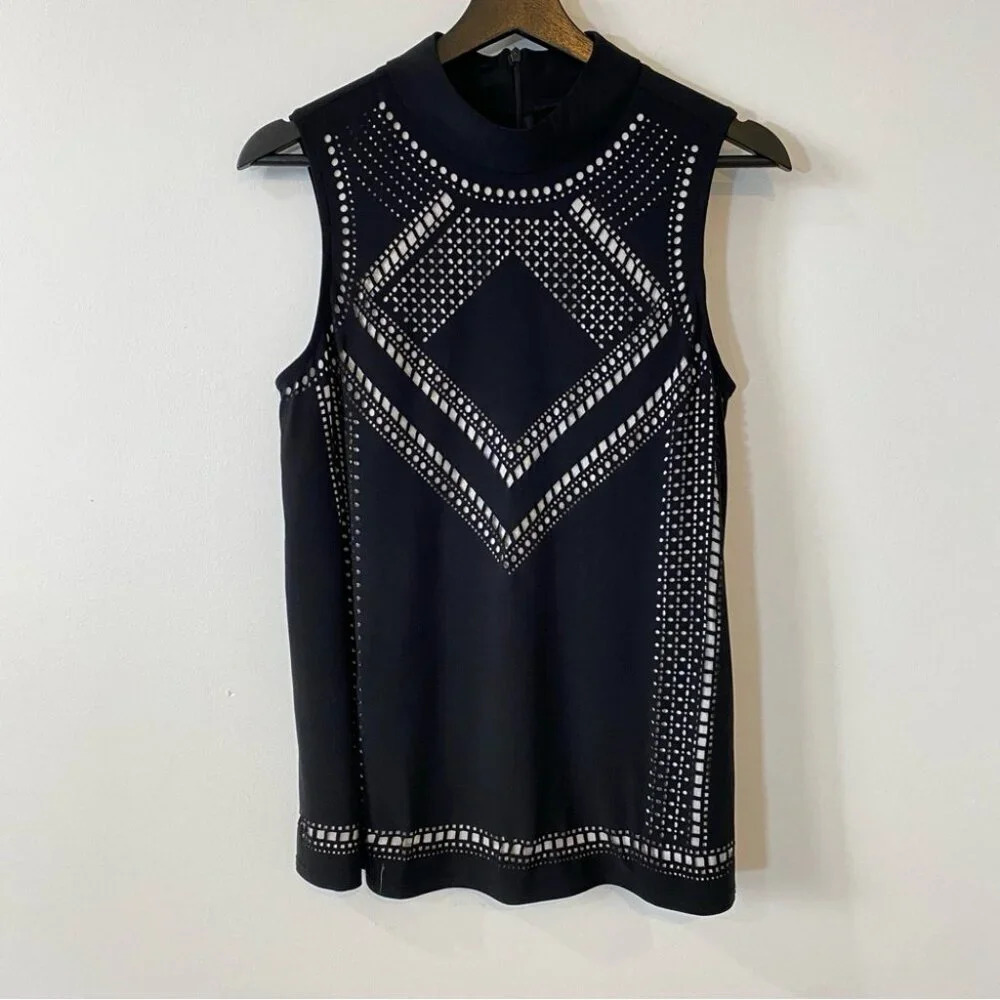 Cartise M Black High Neck Tank Top with Cut  Out Design